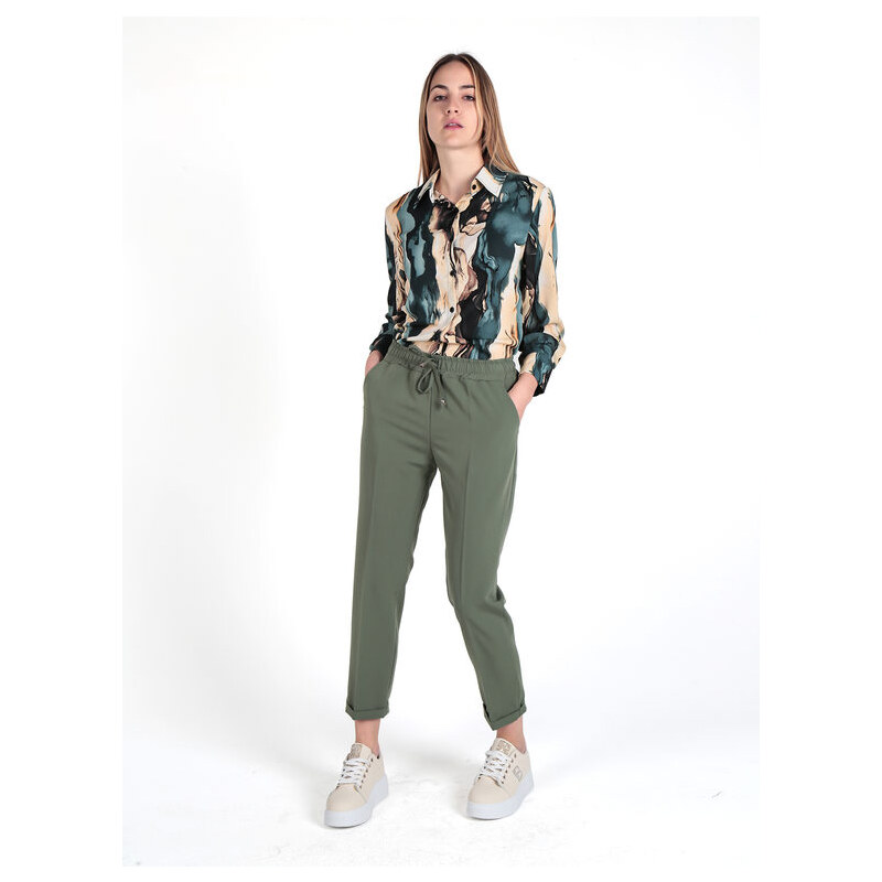 Frenetika Pantaloni Donna Con Risvolto Finale e Laccetti Casual Verde Taglia L