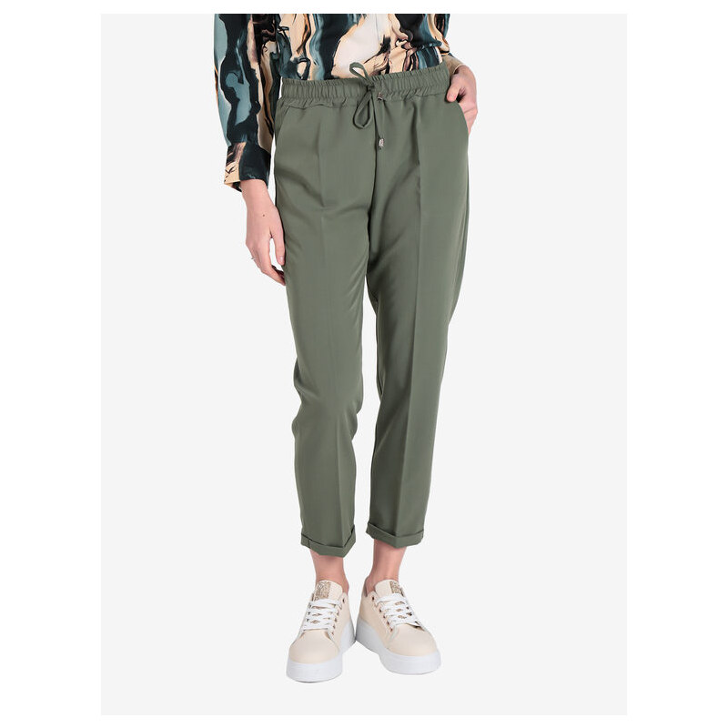 Frenetika Pantaloni Donna Con Risvolto Finale e Laccetti Casual Verde Taglia L
