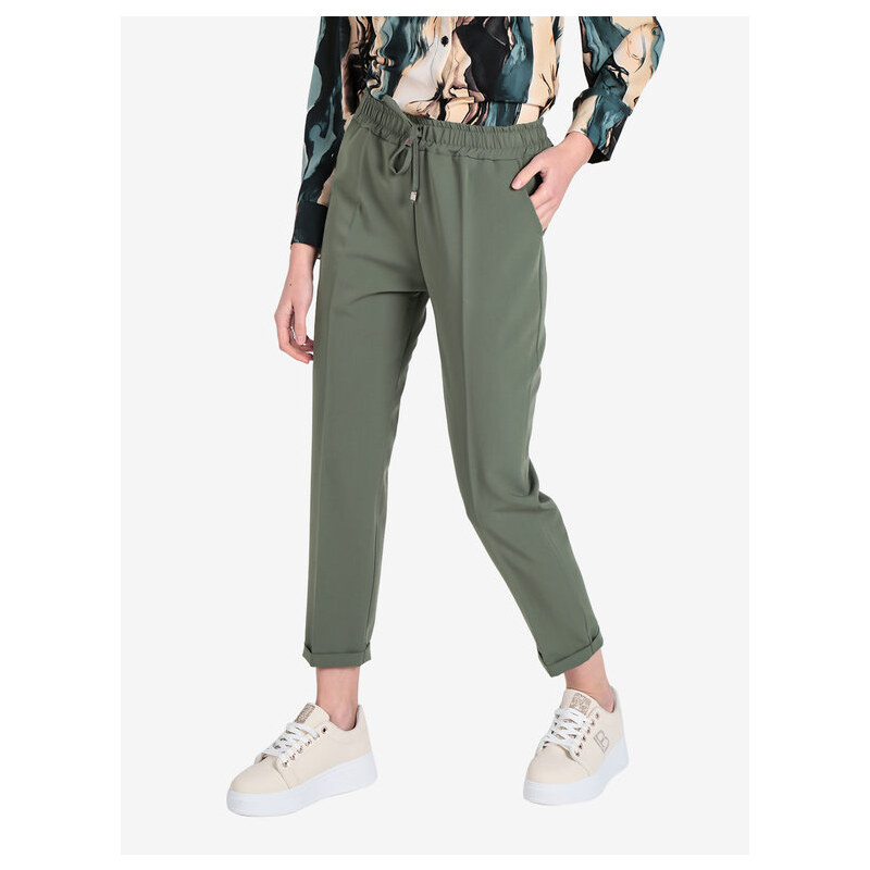 Frenetika Pantaloni Donna Con Risvolto Finale e Laccetti Casual Verde Taglia L
