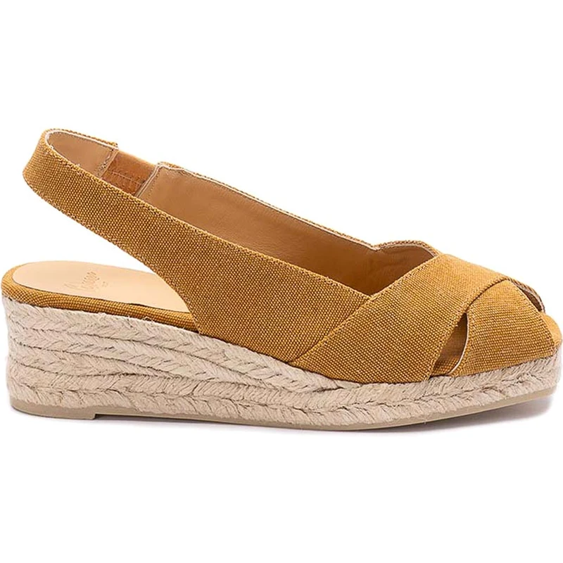 Toni Pons Itaca Sandalo Con Zeppa Per Donna, Espadrillas Autentiche In Tessuto, Suola In Gomma, Colore Tabacco, Taglia 38.5 EU
