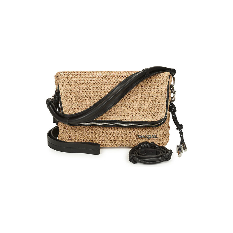 Desigual Sac Bandoulière Raffia Logo Femme - Sac Demi Logo Raffia Blanc Taille Unique