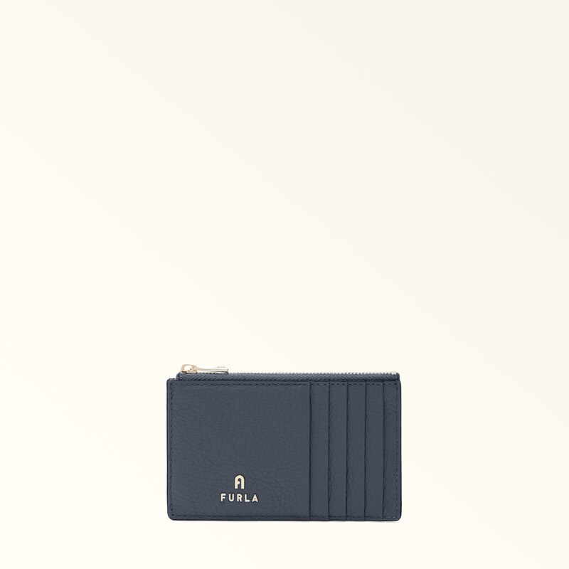 Furla Camelia Porta Carte Di Credito M Denim Blu Pelle Di Vitello Granata Donna