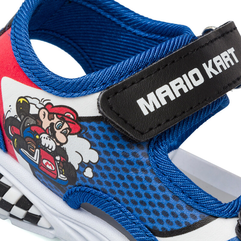 Sandali blu da Bambino con chiusura a strappo e stampa Mario Kart