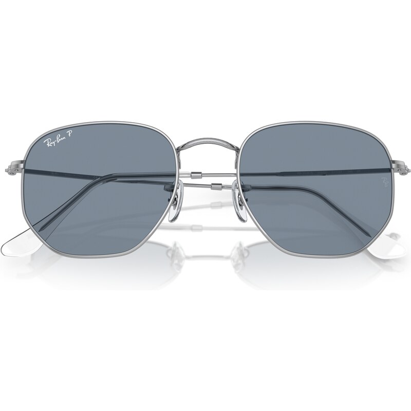 Ray - Ban Unisex RB3548N HEXAGONAL 003/02 Occhiali da sole Acciaio Argento Blu Geometrica Polarizzata