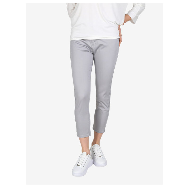 Max & Liu Pantaloni Capri Donna In Cotone Con Piccolo Spacco e Strass Sul Finale Casual Grigio Taglia 3xl