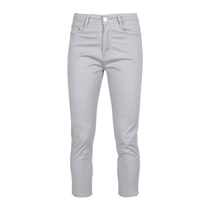 Max & Liu Pantaloni Capri Donna In Cotone Con Piccolo Spacco e Strass Sul Finale Casual Grigio Taglia 3xl