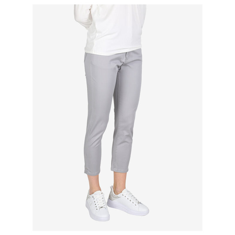 Max & Liu Pantaloni Capri Donna In Cotone Con Piccolo Spacco e Strass Sul Finale Casual Grigio Taglia 3xl
