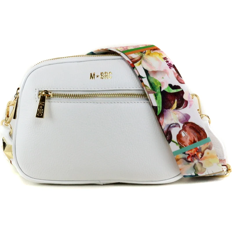 Mbrc Borsa A Tracolla Donna In Pelle - Modello Bustona E165, Colore Bianco, Chiusura Con Zip