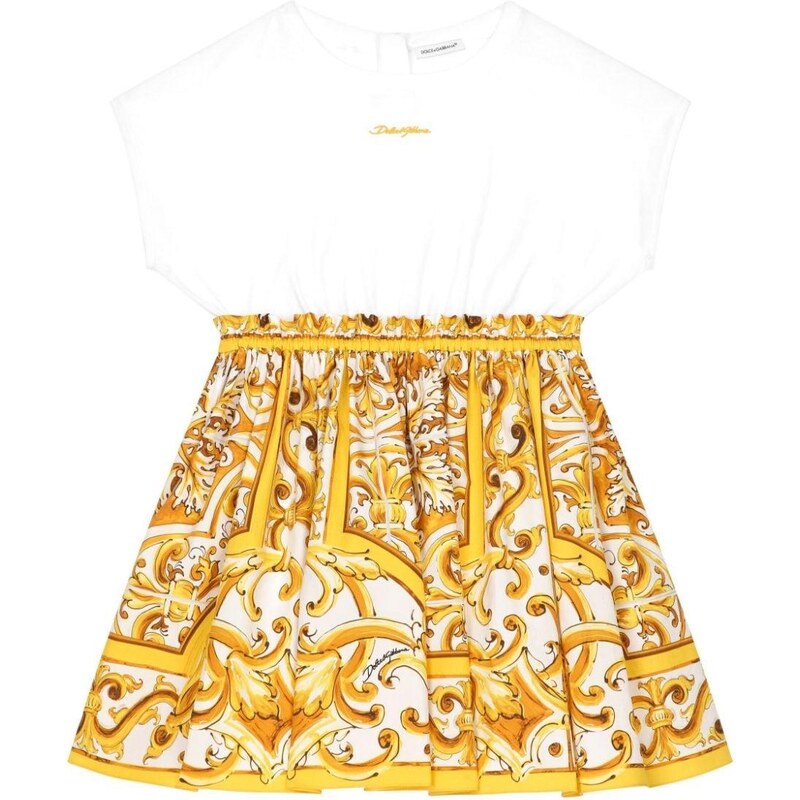 DOLCE&GABBANA KIDS Abito con stampa maiolica bianco/ giallo
