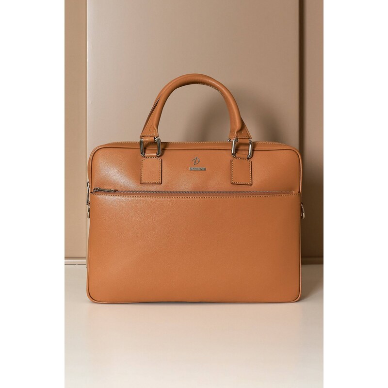Borsa Ventiquattrore in pelle di vitello cuoio saffiano tasca zip D'Arienzo