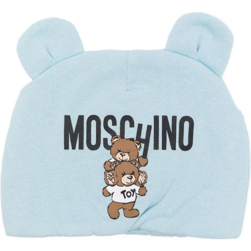MOSCHINO KIDS Cappello azzurro con orecchie doppio teddy neonato