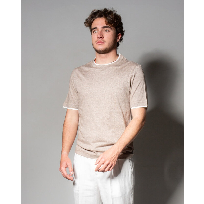 BRUNELLO CUCINELLI T-Shirt in jersey di lino e cotone