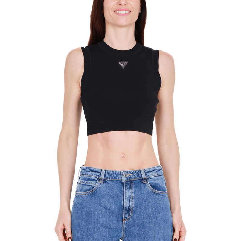 Guess Donna TOP CROPPED IN MAGLIA NERO
