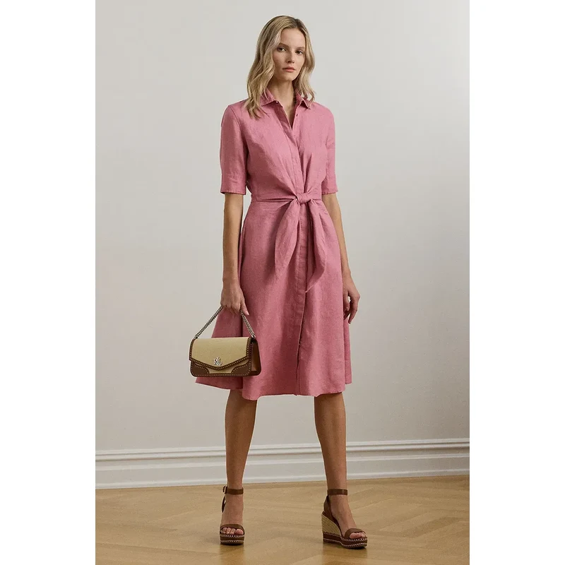 Lauren Ralph Lauren vestito di lino colore rosa 200905667