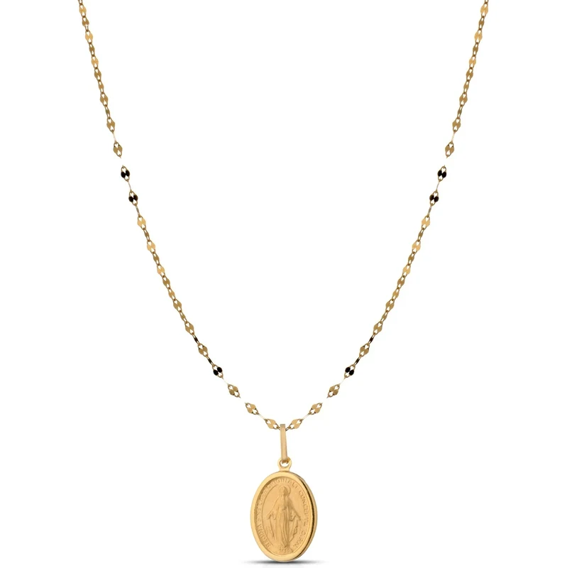 byOGM Collana in oro giallo 18kt con ciondolo Madonna Miracolosa