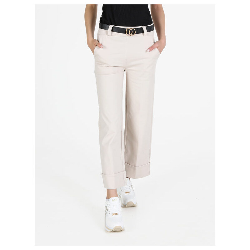 Solada Pantaloni Donna Culotte Con Cintura e Risvolto Sul Finale Casual Beige Taglia L