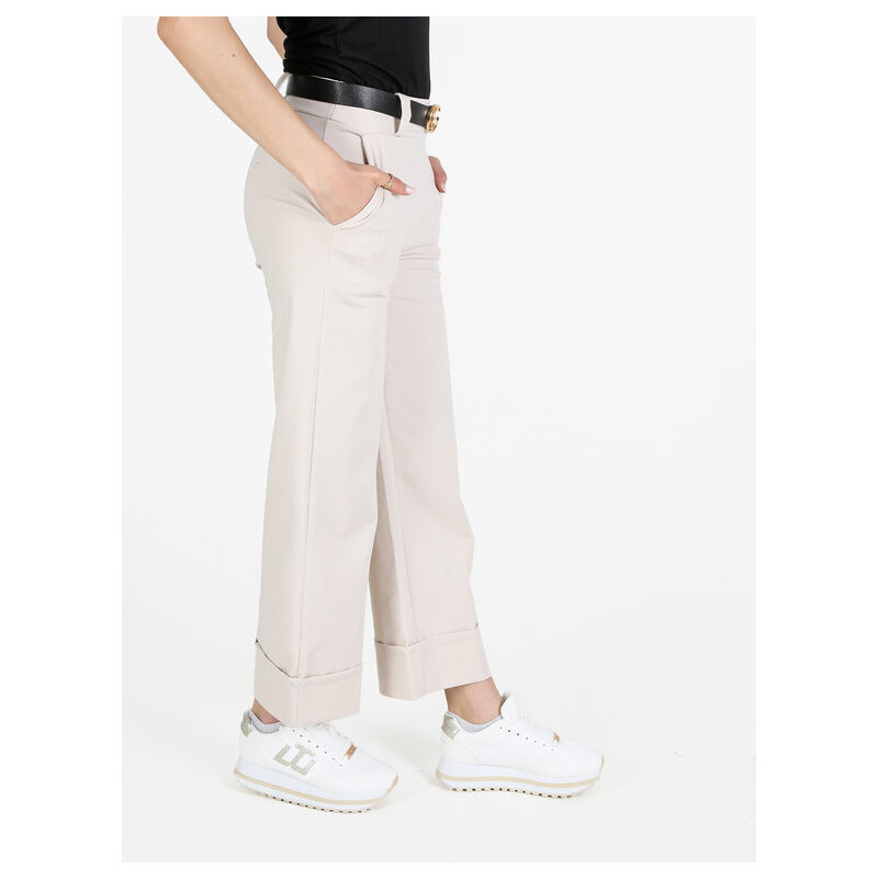 Solada Pantaloni Donna Culotte Con Cintura e Risvolto Sul Finale Casual Beige Taglia L
