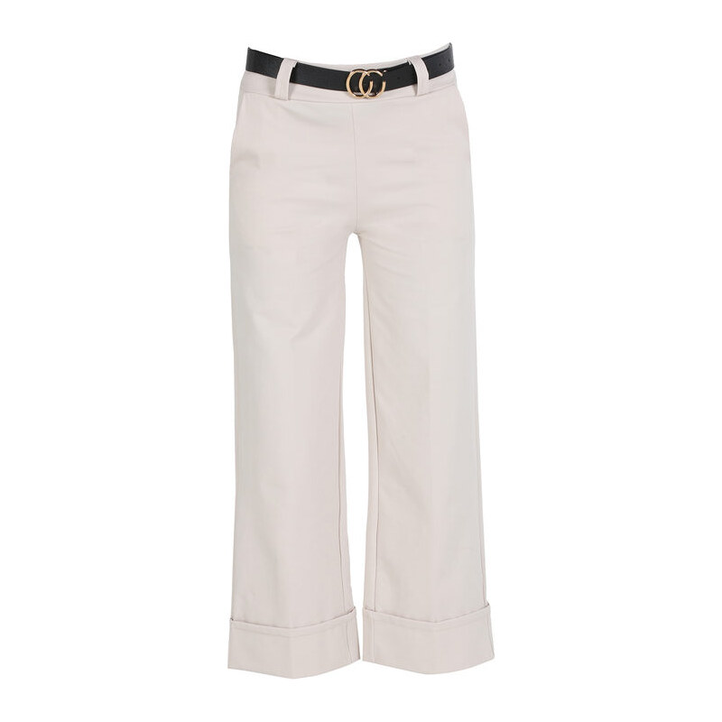 Solada Pantaloni Donna Culotte Con Cintura e Risvolto Sul Finale Casual Beige Taglia L