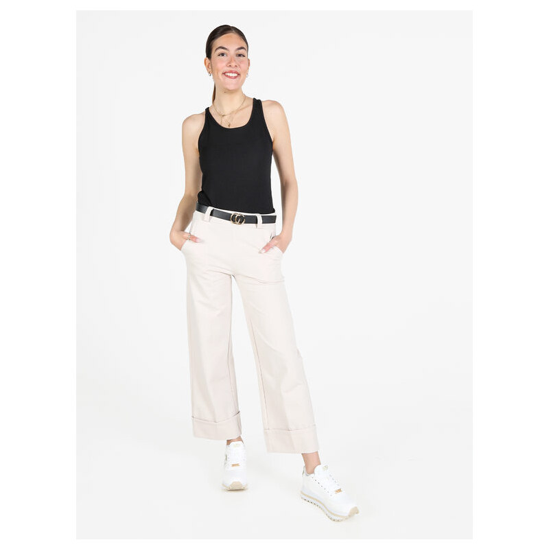 Solada Pantaloni Donna Culotte Con Cintura e Risvolto Sul Finale Casual Beige Taglia L