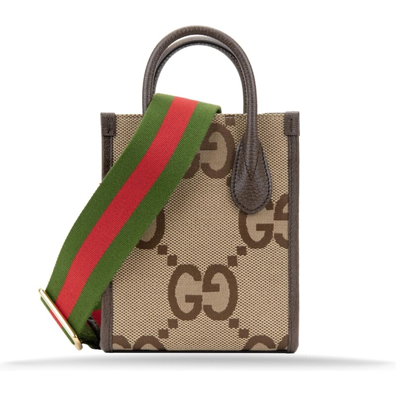 GUCCI Tote Mini 699406 2570 Shoulder Bag Marrone, Beige Tessuto, Pelle