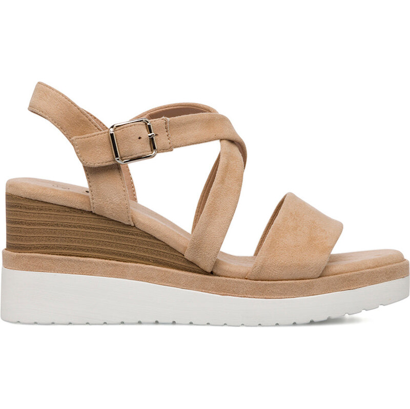 Sandali Zeppe Nude da Donna con tomaia Incrociata e Tacco 7 cm P Soft