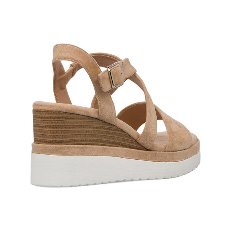Sandali Zeppe Nude da Donna con tomaia Incrociata e Tacco 7 cm P Soft