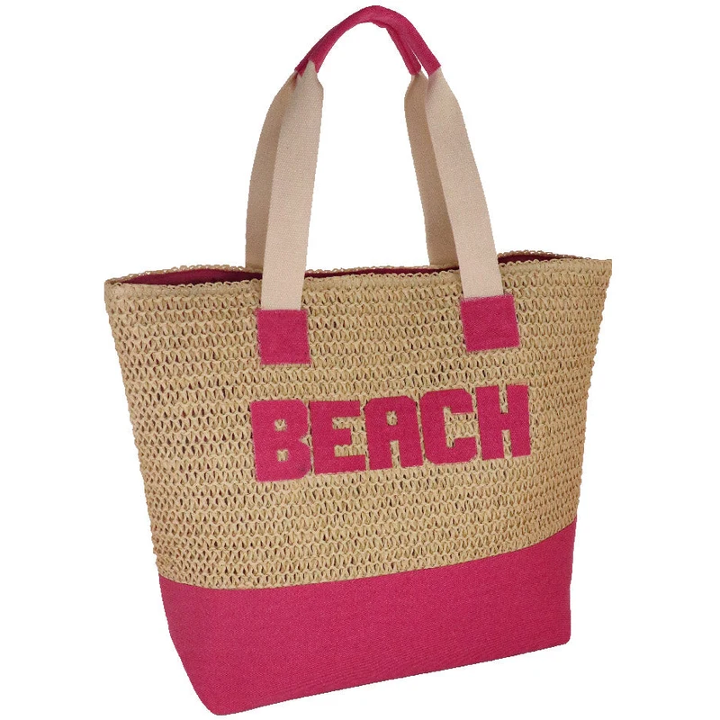 Borsa mare fucsia effetto rafia da Donna con scritta BEACH