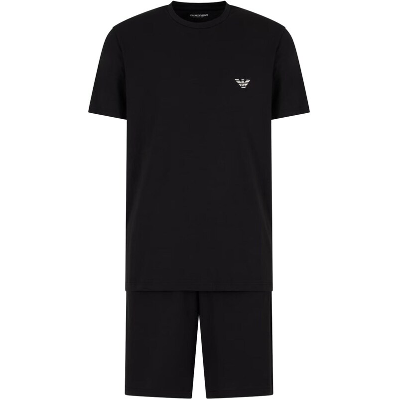 EMPORIO ARMANI Pigiama a megalogo di cotone organico con pantaloncini Bermuda
