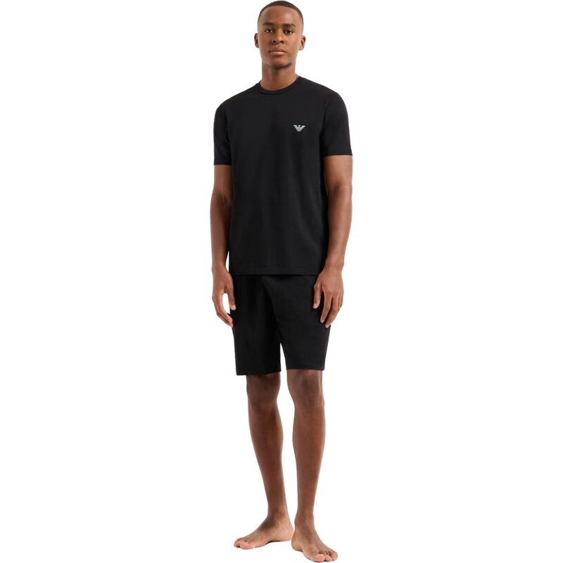 EMPORIO ARMANI Pigiama a megalogo di cotone organico con pantaloncini Bermuda