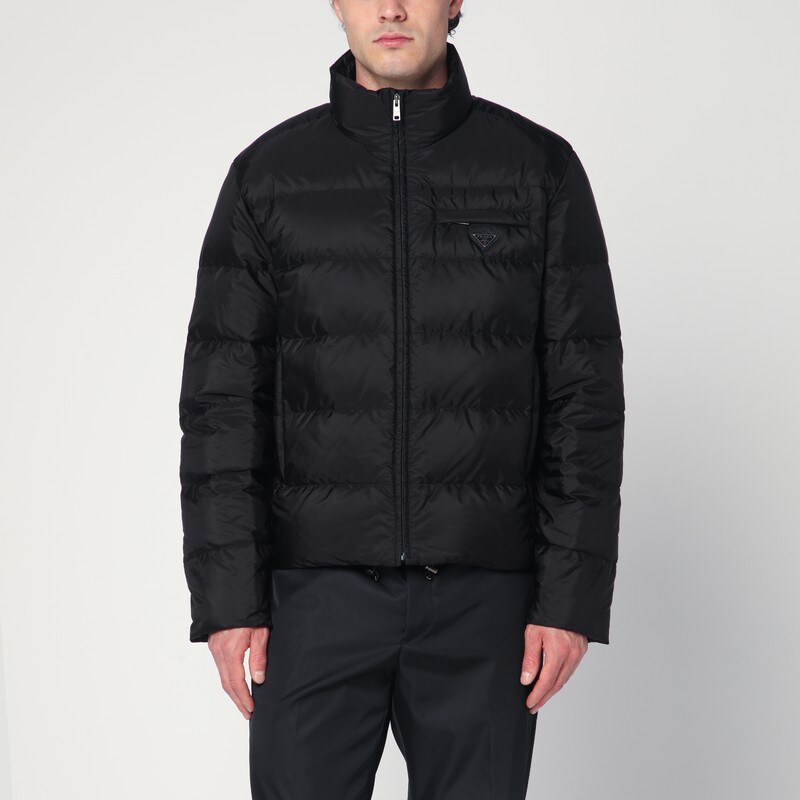 Prada Giubbotto con zip nero in Re-Nylon