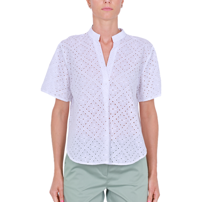 Emme Marella CAMICIA COLLO COREANA IN PIZZO SANGALLO BIANCO