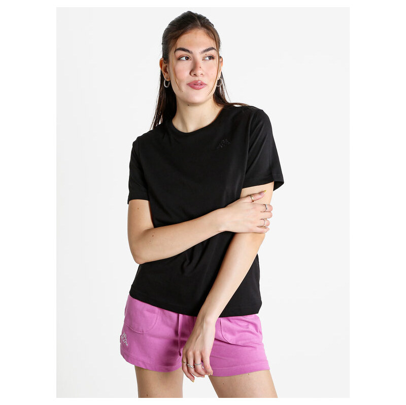 Kappa T-shirt Donna In Cotone Con Logo Manica Corta Nero Taglia L