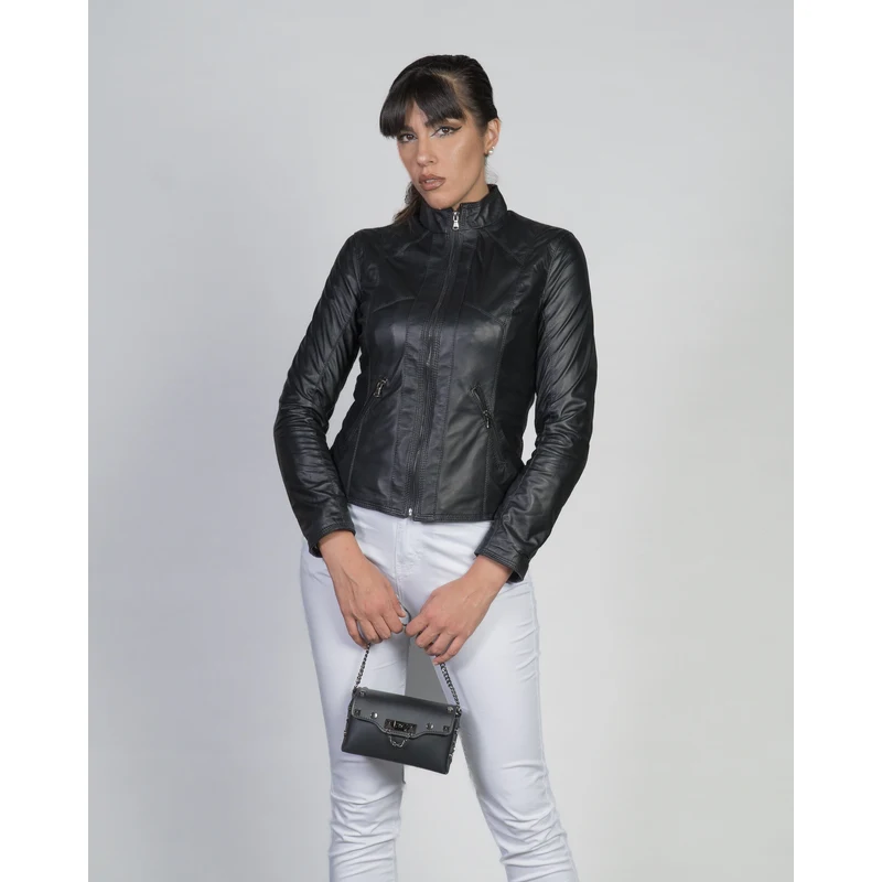 Leather Trend Zara Giacca Donna Nera in vera pelle