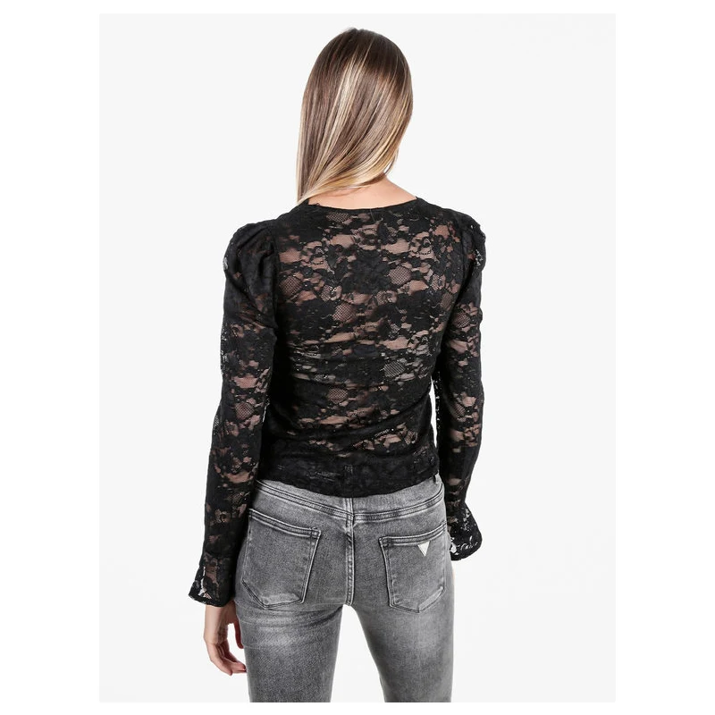 Maglietta Estiva Donna TFSDOD Con Scollo A V E Spalle Scoperte – Pizzo Floreale Nero, Maniche Corte, Morbida E Leggera, Taglia M - 3