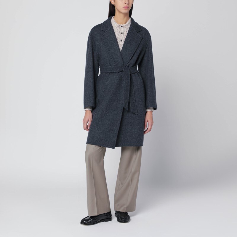 Max Mara Cappotto in lana blu effetto denim