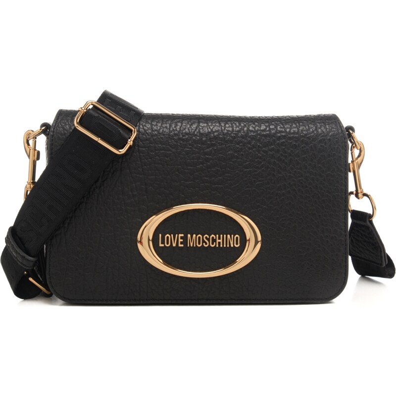 Moschino borsa a tracolla da donna in pelle bottalata con dettaglio ovale con logo lettering sul davanti nera