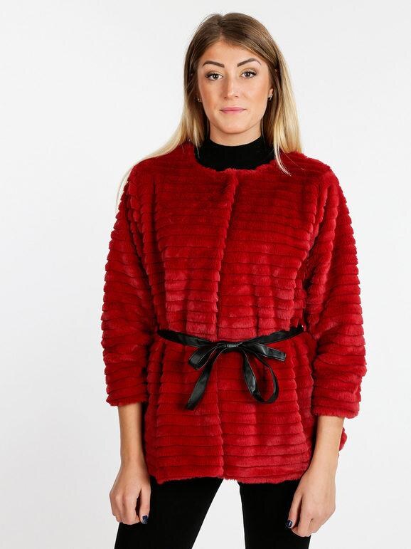 Smagli Giacca In Ecopelliccia Con Cintura Giacconi e Giubbotti Donna Rosso Taglia L
