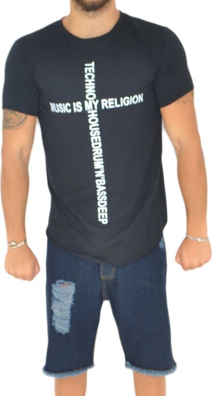 Malu Shoes T-Shirt lunga uomo nera oversize maniche corte scritta la music is my religion street style estate