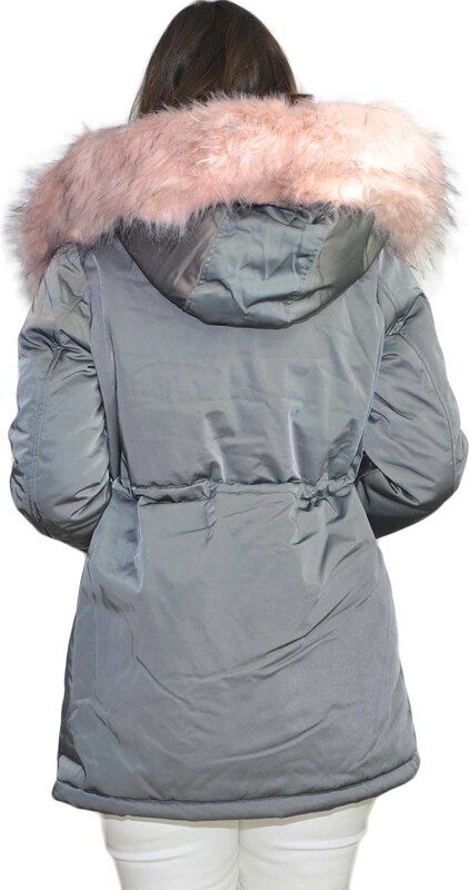 K-ZELL Parka donna invernale con pelliccia rosa eco giacca giubbotto piumino lungo grigio pelo extra volume imbottito caldo mod