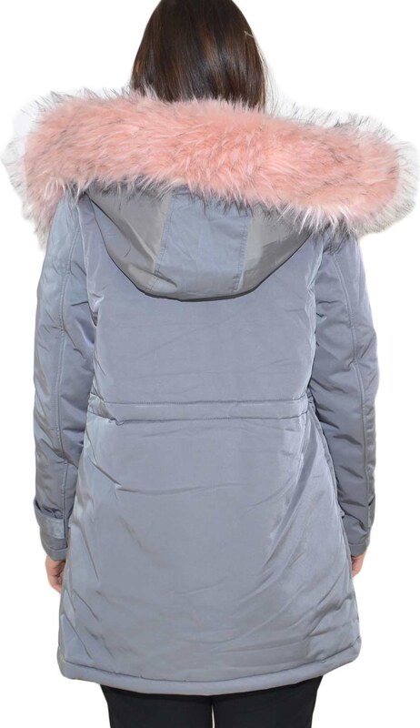K-ZELL Parka donna invernale con pelliccia rosa eco giacca giubbotto piumino lungo grigio pelo extra volume imbottito caldo mod