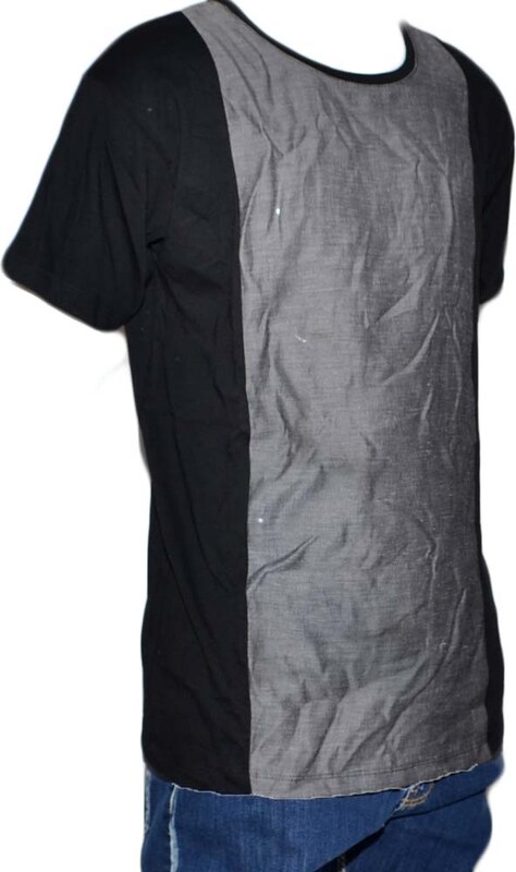 Malu Shoes T- shirt basic uomo cotone nero modello over con inserti in tessuto grigio sul petto girocollo made in italy moda