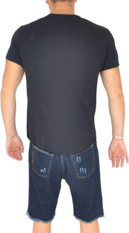 Malu Shoes T- shirt basic uomo cotone nero modello over con inserti in tessuto grigio sul petto girocollo made in italy moda