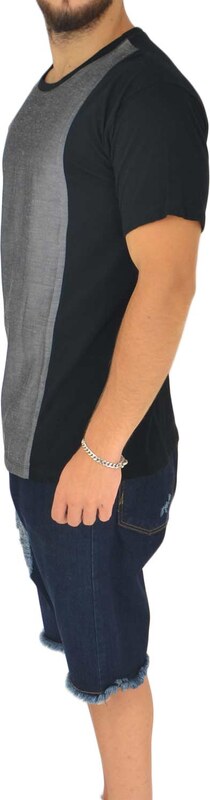 Malu Shoes T- shirt basic uomo cotone nero modello over con inserti in tessuto grigio sul petto girocollo made in italy moda