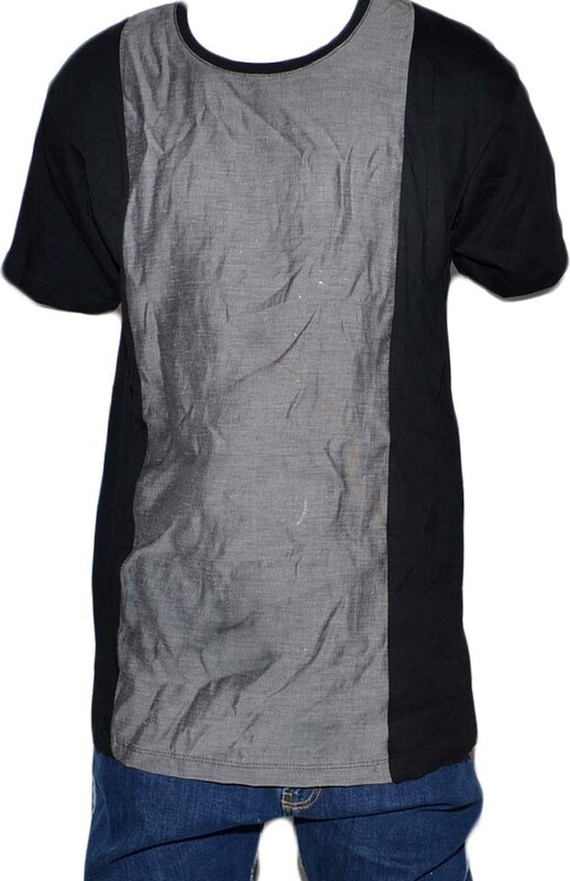 Malu Shoes T- shirt basic uomo cotone nero modello over con inserti in tessuto grigio sul petto girocollo made in italy moda