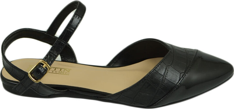 Malu Shoes Scarpe ballerine donna nere a punta lucida slingback con cinturino raso terra moda comfort fondo antiscivolo