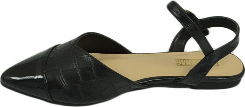 Malu Shoes Scarpe ballerine donna nere a punta lucida slingback con cinturino raso terra moda comfort fondo antiscivolo