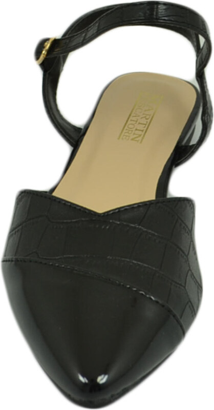 Malu Shoes Scarpe ballerine donna nere a punta lucida slingback con cinturino raso terra moda comfort fondo antiscivolo
