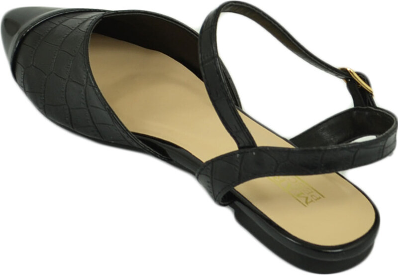 Malu Shoes Scarpe ballerine donna nere a punta lucida slingback con cinturino raso terra moda comfort fondo antiscivolo