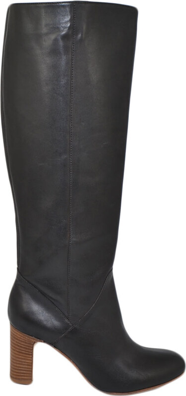 Malu Shoes Stivale donna nero in vera pelle di nappa con suola e tacco comodo in cuoio zip lunga liscio rigido moda handmade glam