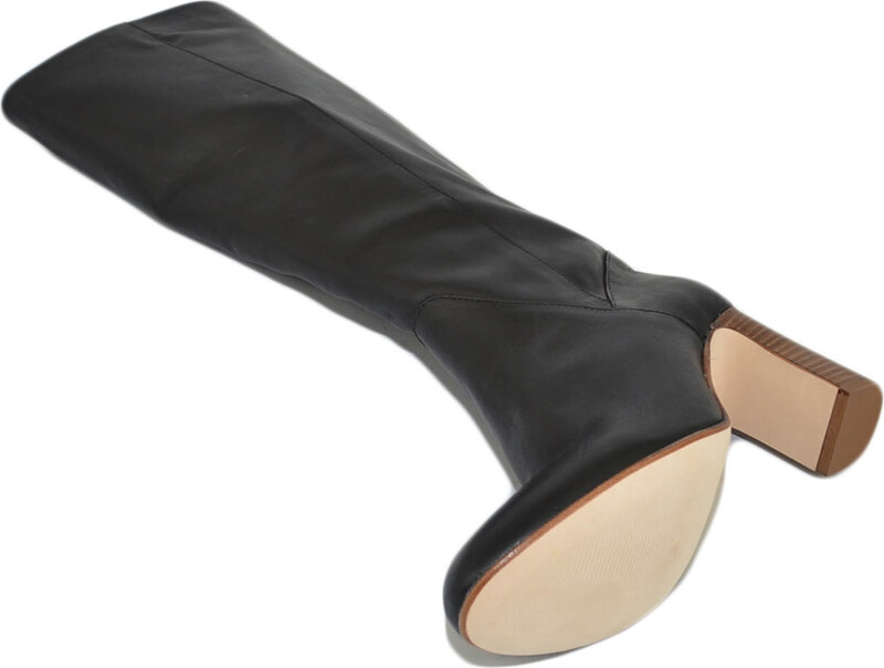 Malu Shoes Stivale donna nero in vera pelle di nappa con suola e tacco comodo in cuoio zip lunga liscio rigido moda handmade glam